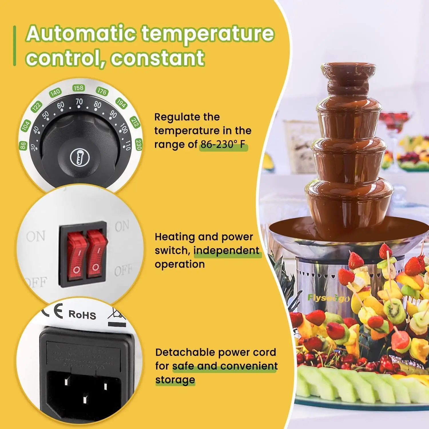 Chocolate Fountain 4 Layers 11Lbs Large Chocolate Fondue Tower Stainless Steel Hot Waterfall for Nacho Chee