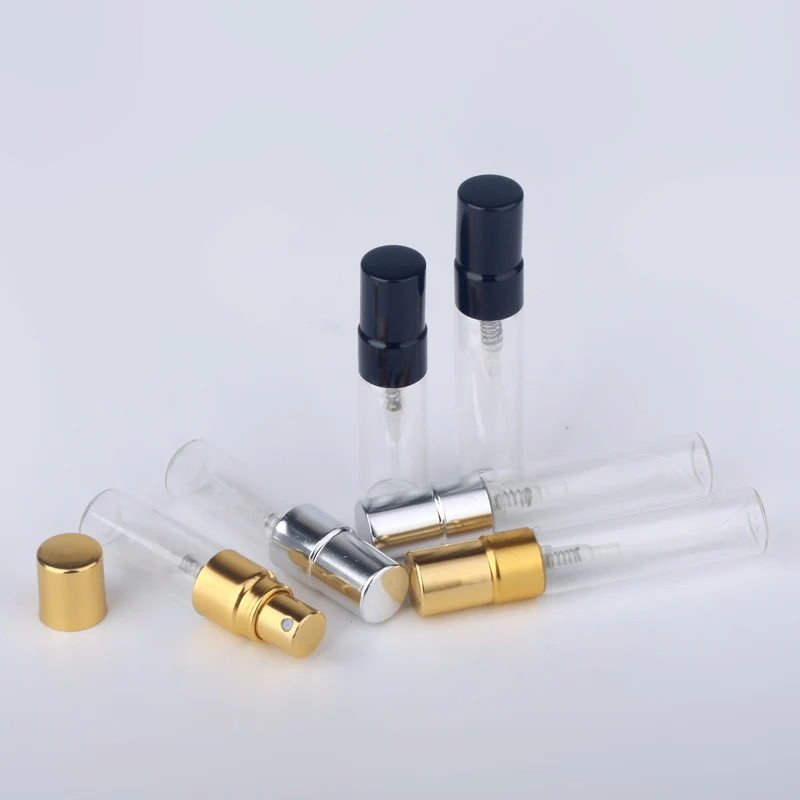 100 개/몫 3ml 5ml 샘플 스프레이 병 휴대용 Transparet 유리 향수 병 분무기 컨테이너 여행 향수 여성 향수