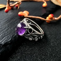 Elegant Green Jade Gemstone Silver Ring - Vintage Style Women's Fine Jewelry - 6 (R154 - purple)