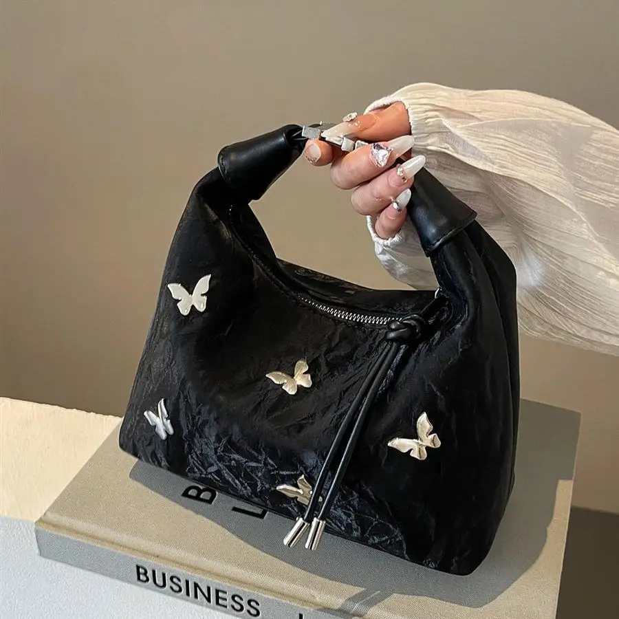Harajuku Style Sweet Cute Handbag Women Butterfly Applique Large Capacity Shoulder Bag Ladies Retro Elegant Gentle Crossbody Bag