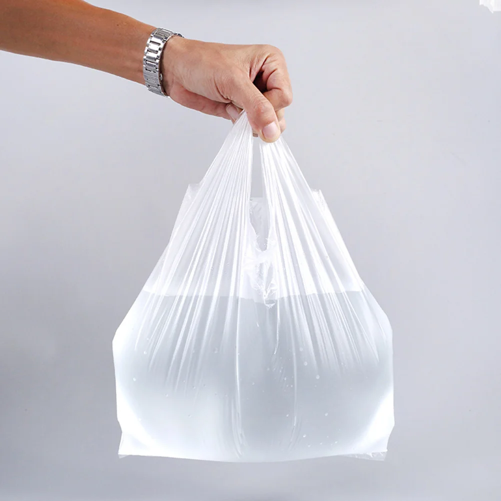 100 Pcs White Tote Bag Food Packaging Bags Large Plastic Grocery T