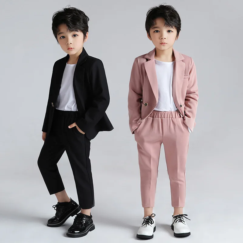 

2-10Y Children's Suits Boys Solid Color Fashion Formal Kids Blazer Suits Pants 2 Piece Set