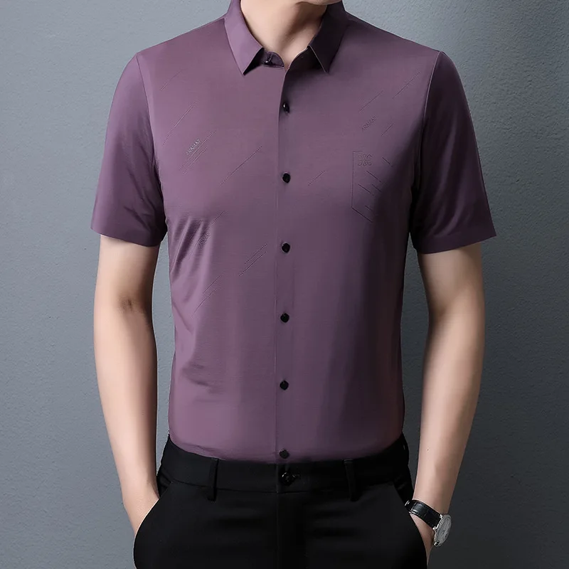 Direct Selling Seamless Men Short Sleeve Shirt Summer Thin Menswear Ironing Free Shirt Business Casual Shirt