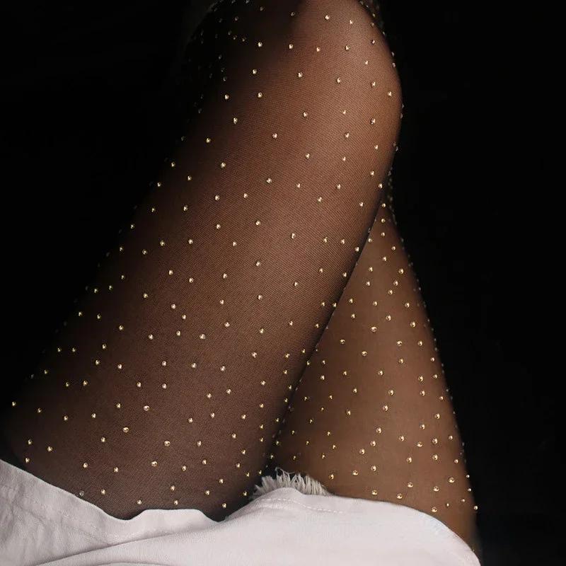 Description Picture 5 of itemNew 20D Plus Size Tights Spider Stockings Women's Sexy Breathable Rhinestone Snagging Resistance Pantyhose Diamonds Stockings