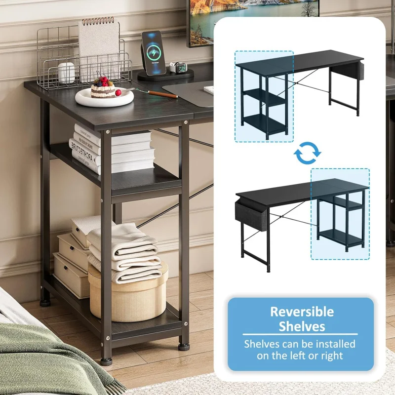 مكتب كمبيوتر للألعاب مع حقيبة تخزين ورفين وحامل وح...