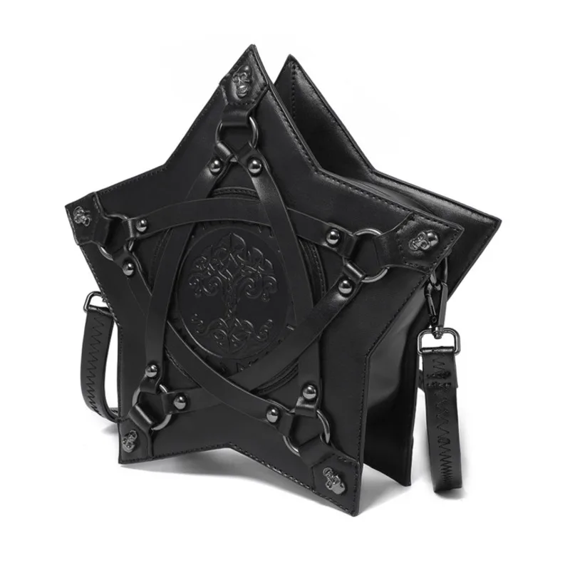 

Y2k Dark Gothic Pentagram Shoulder Bag Unisex Punk Designer Casual Totes Women Fashion Retro Handbag Gifts Black Leather