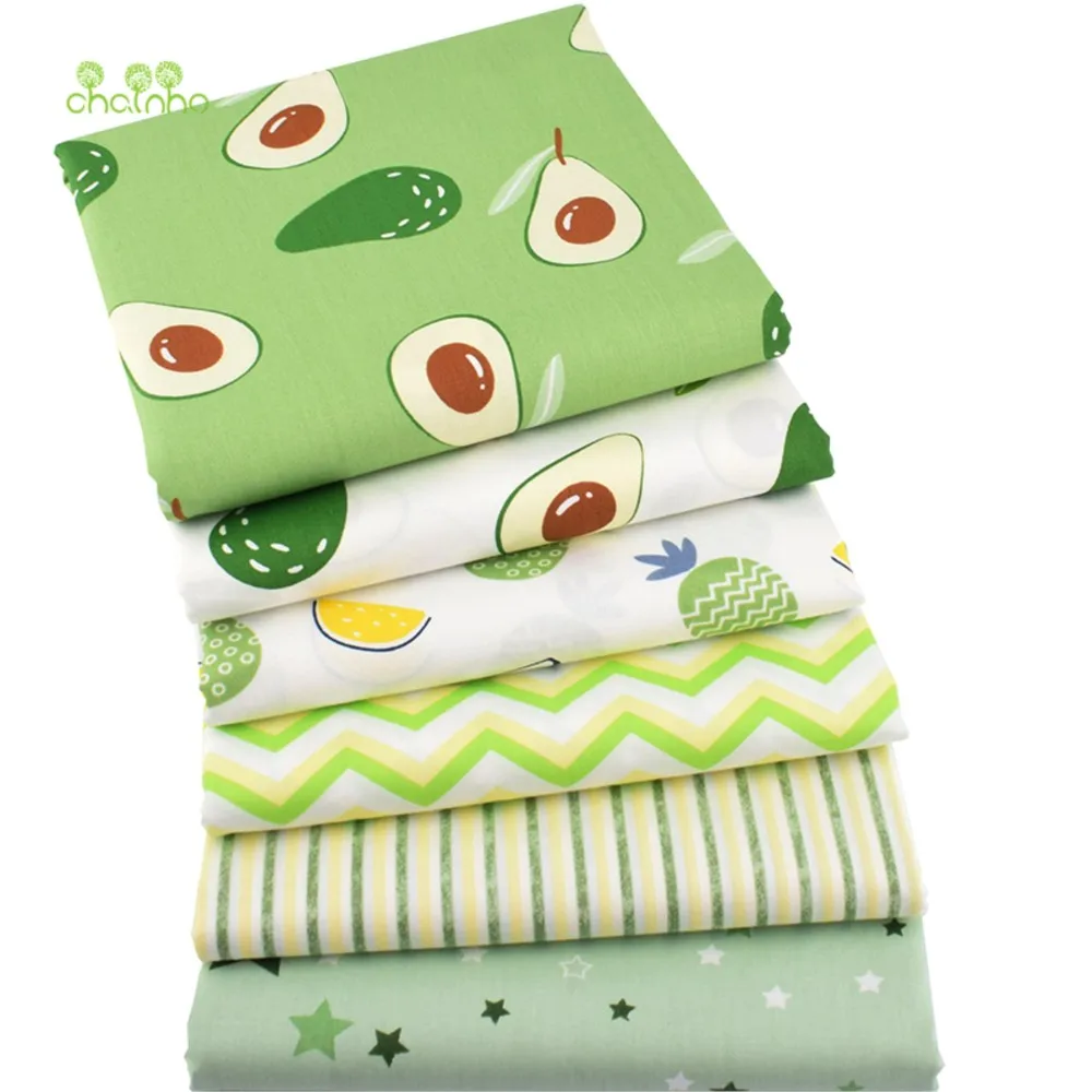 Chainho,Print Twill Weave Cotton Fabric,DIY Sewing Quilting Material,Patchwork Cloth,Green Series,6 Designs,2 Sizes,15C69