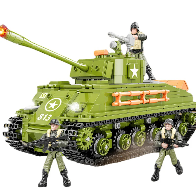 

World War II Military Model Series M4 Sherman Medium Tank DIY Model Building Blocks Bricks Christmas Toys