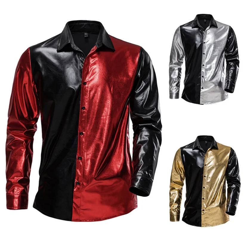 

Night Club Wear Men's Shirts Camisa Social 2023 Brand Slim Long Sleeve Shirt Men Coated Button Down Black Shirts