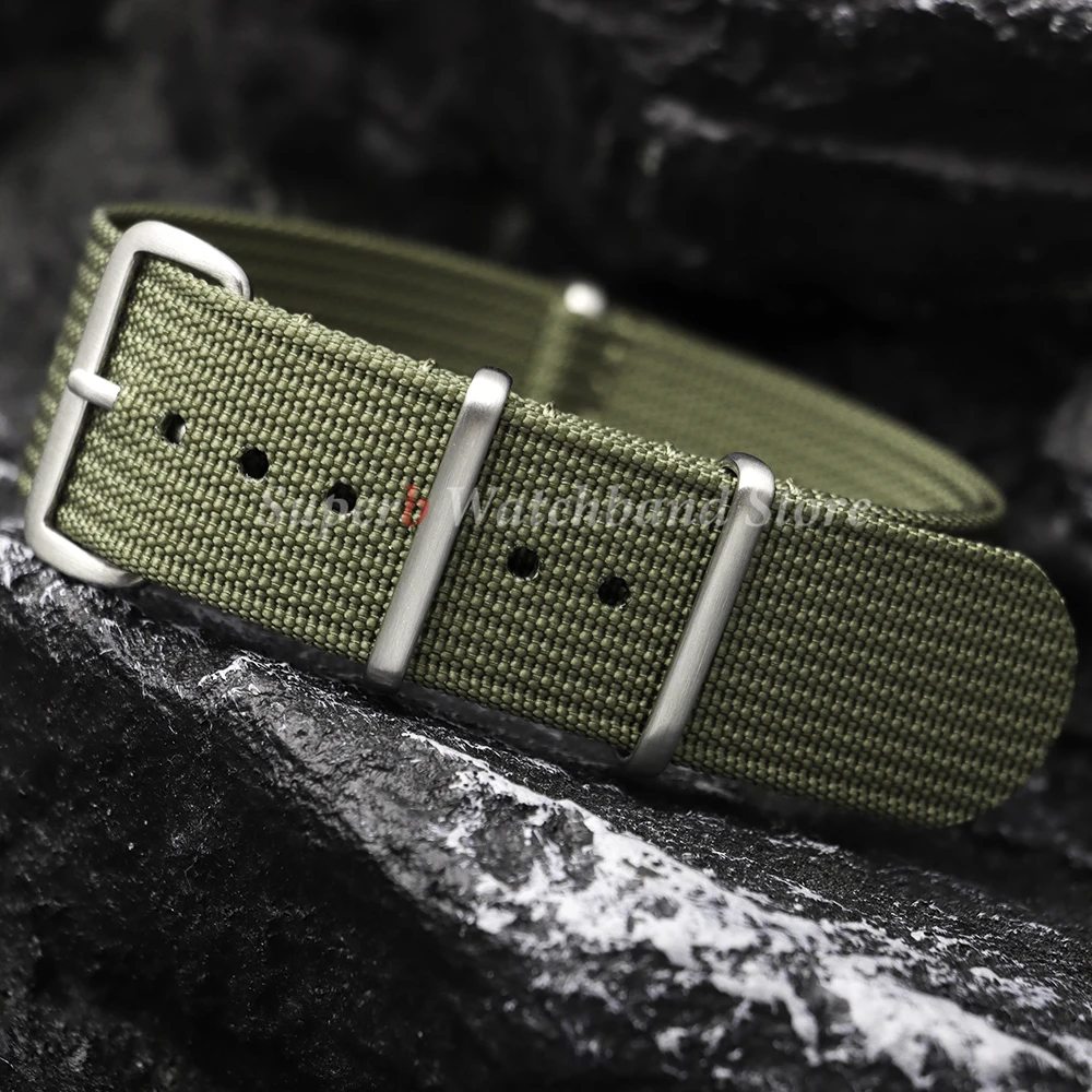 Army Green Ribbed Nylon Military Watch Strap - Versatile Watchband Accessory