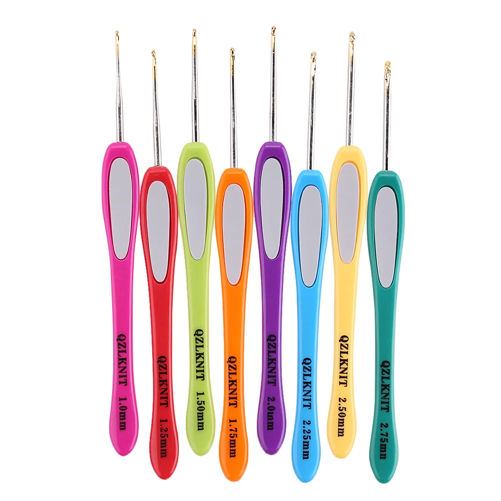 8pcs Soft Plastic Handle Knitting Needles Crochet Hooks Set for Weaving Sewing