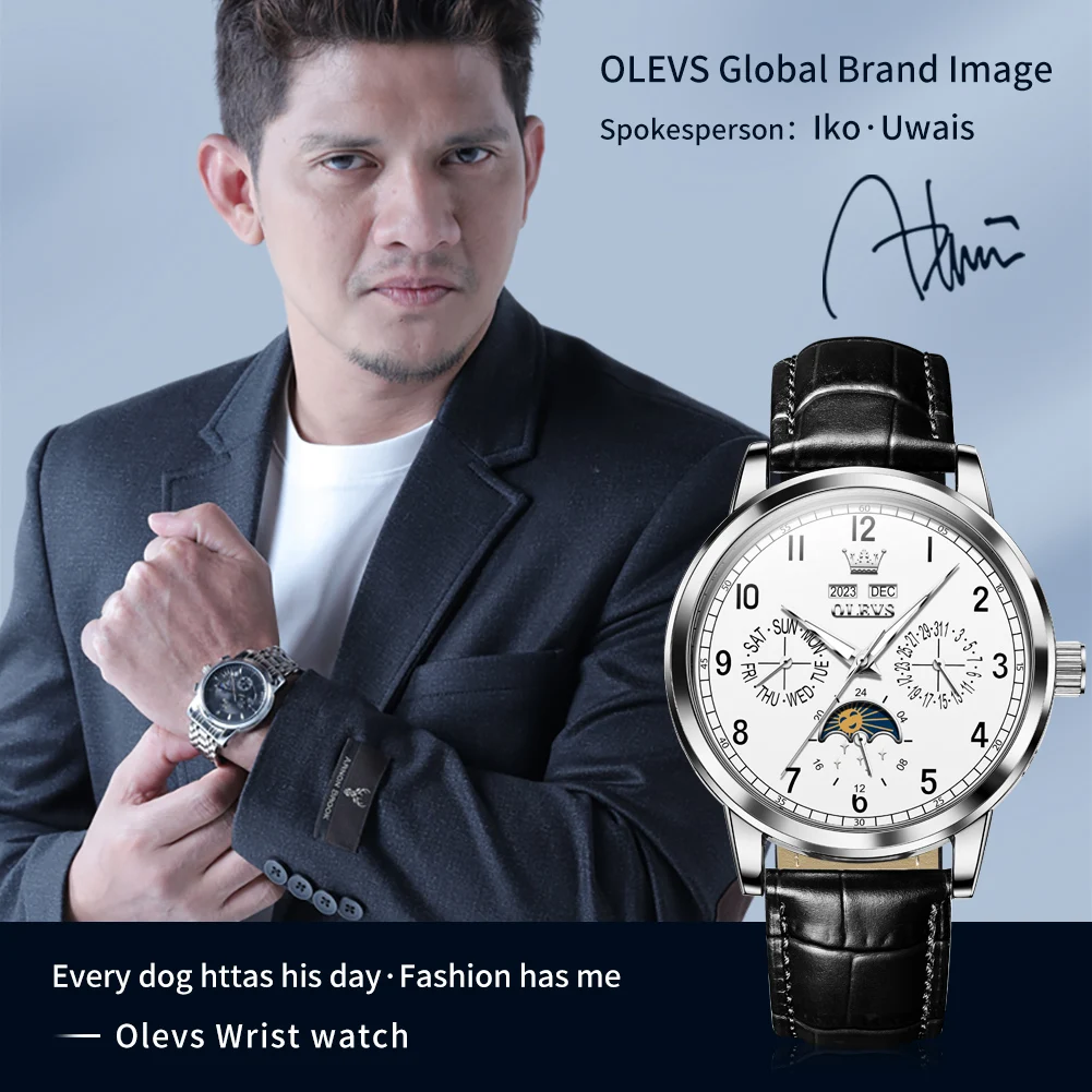 OLEVS 6698 Automatic Mechanical Watch For Man Multifunctional Luminous Waterproof Leather Strap Original Top Brand Luxury Gifts