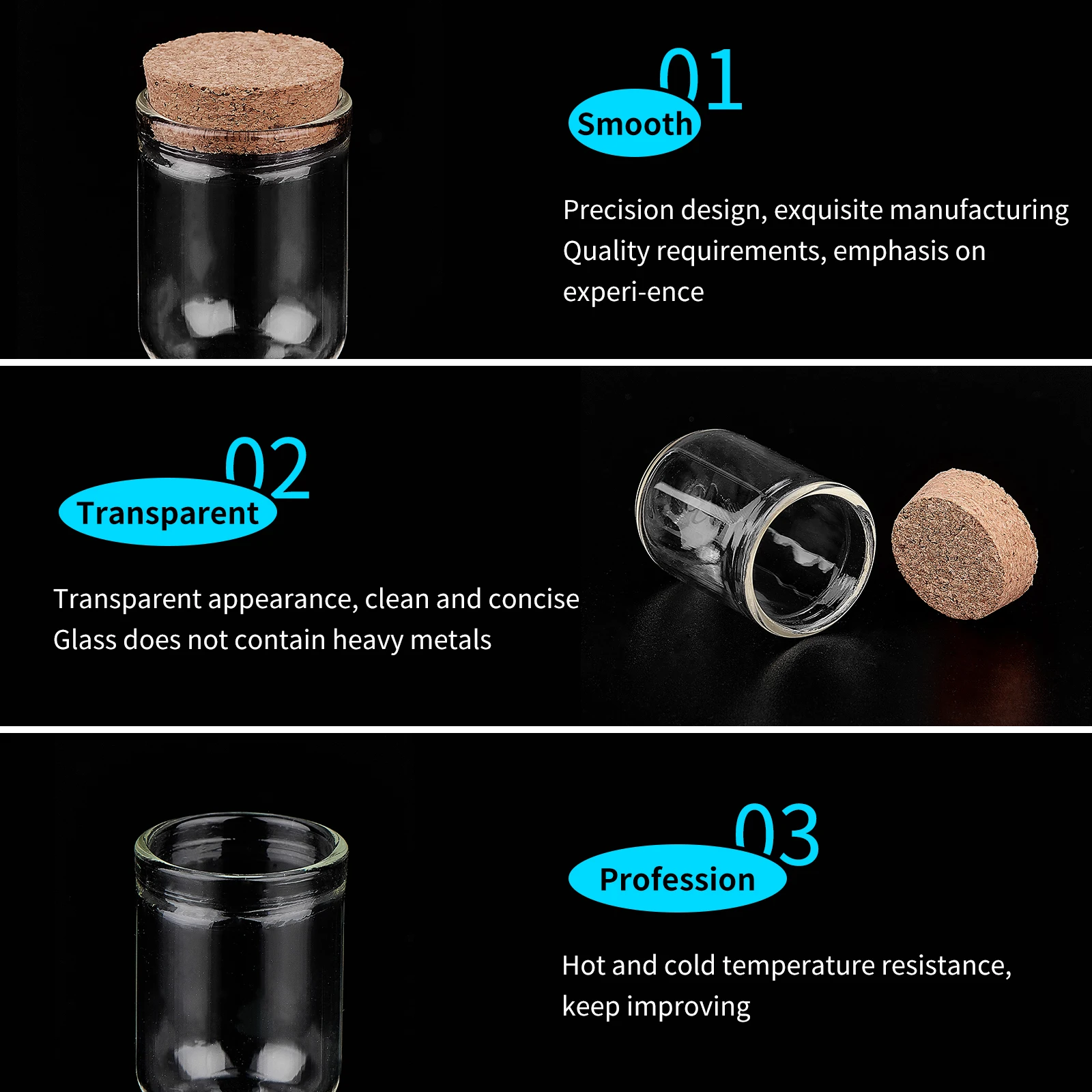 50Pcs Clear Dome Cloche Cover Transparent Glass Column Bottles for Doll House Container Jewelry Packaging Decor Jars Size S/L