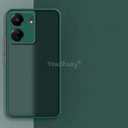 Translucent Matte Silicone Rubber Protector Case for Redmi 13C (Black Green)