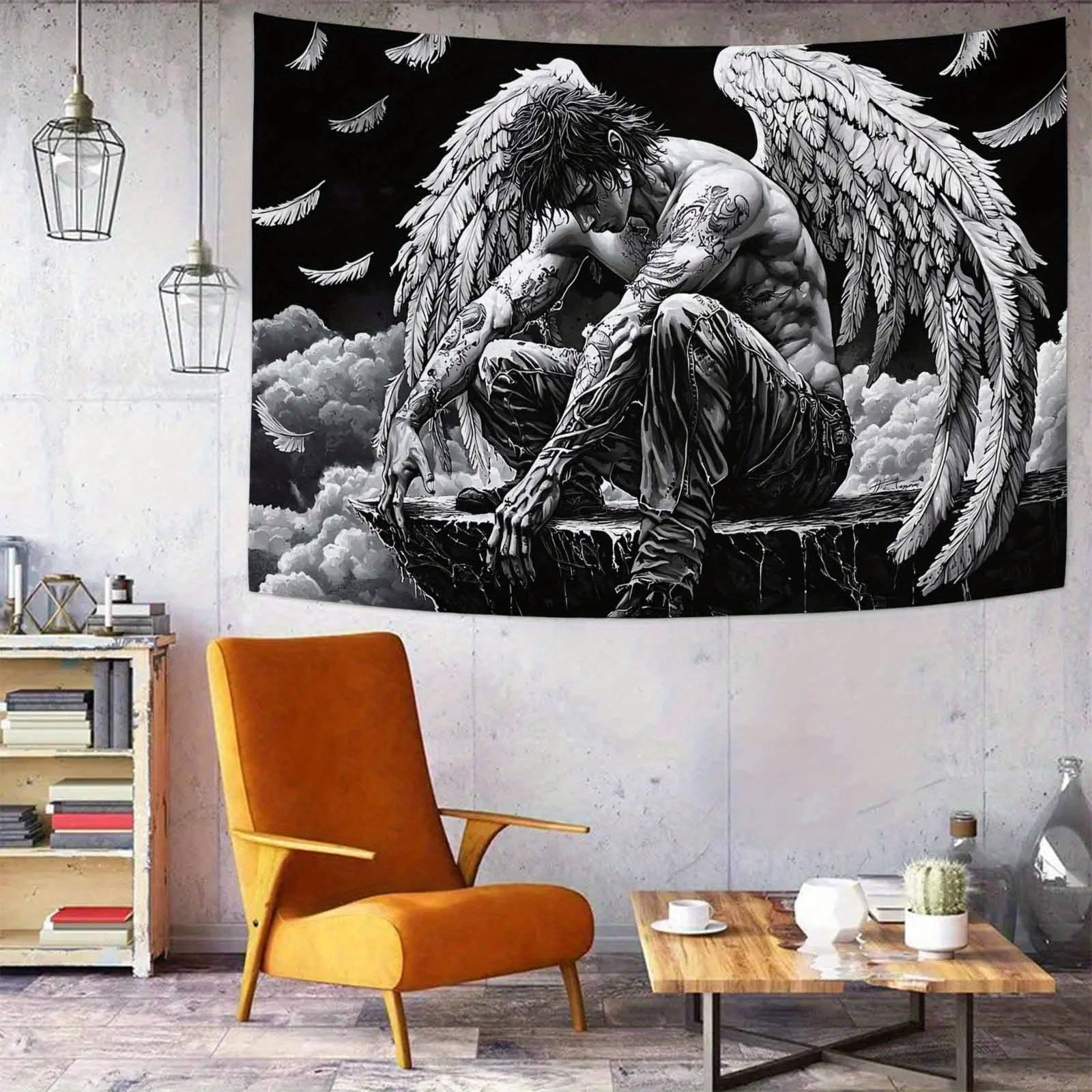🌑 Dark Angel Veil – 100% Polyester Gothic Tapestry Wall Hanging 5