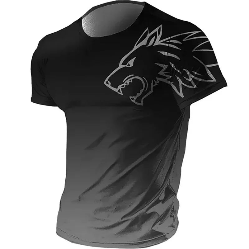 T-shirt da Uomo per Fitness e Sport, Estate 2026, Stile Vintage, Stampa 3D, Asciugatura Rapida, Sfumato, Motivo Lupo, Manica Corta