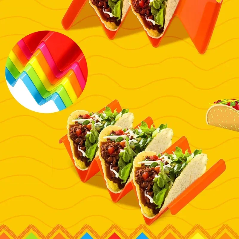 Colorful Taco Holder Stands Set of 6 Premium Large Taco Tray Plates Holds Up To 3 or 2 Each PP Health Material Kitchen Gadgets