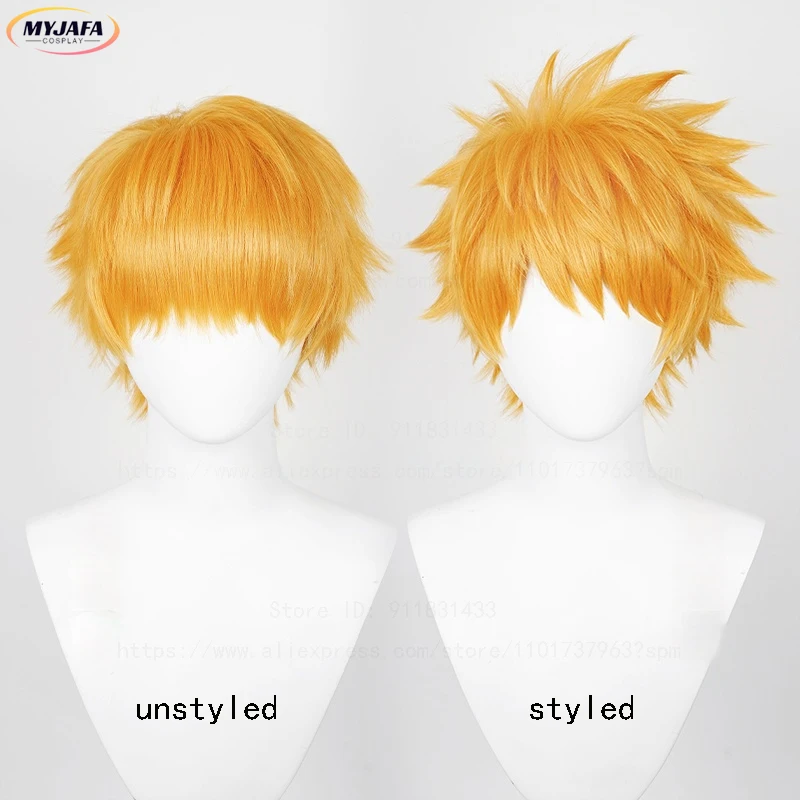 Hochwertige Ichigo Kurosaki Cosplay Perücke Bleach Cosplay Kurze Orange Hitzebeständige Kunsthaar Spiel Anime Perücken + Perückenkappe – Detail 2