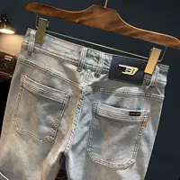 Short en jean droit rétro d'été pour homme, brodé, gris délavé, décontracté, style cowboy, jorts, short en jean pour homme 2