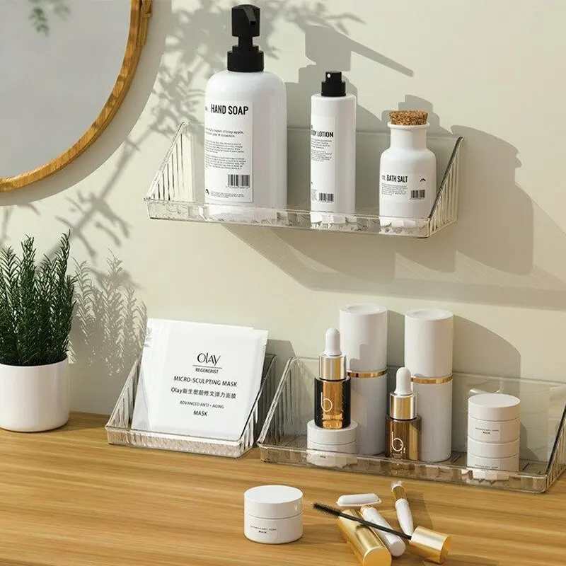 Wall Mounted Storage Rack 1pc Wall Mounted Storage Rack Transparent Plastic Shelves for Lipstick Cosmetics and More Punch-Free Bathroom Accessories