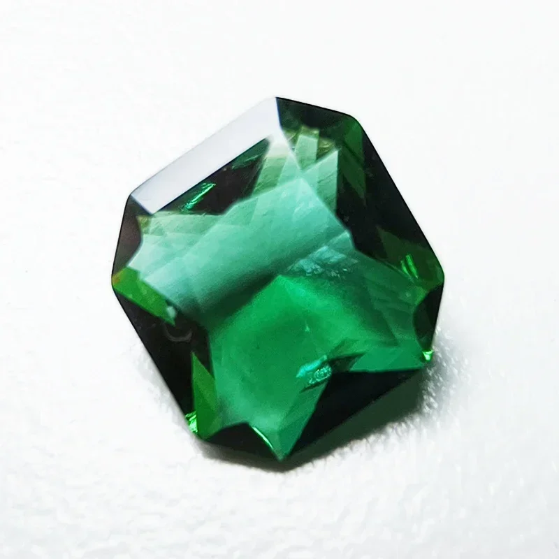 Lab Grown Zambian Emeralds Hydrothermal Hand Cutting Square No Corners with Cracks Inclusions Inside Selectable AGL Certificate