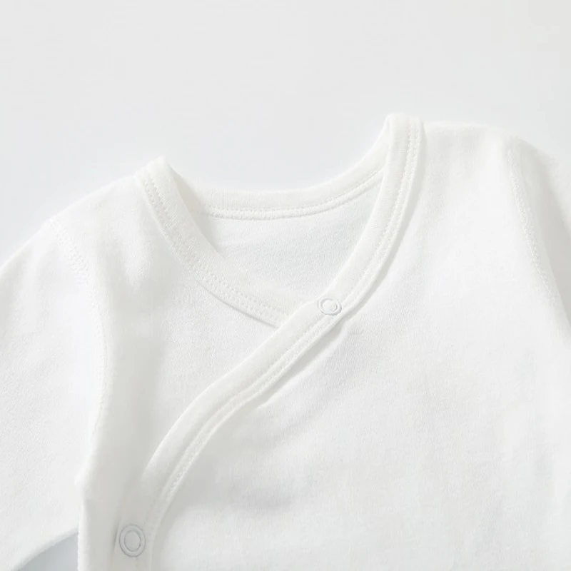 Newborn Baby Clothing Slanting Open Buckle T Shirt Tops Cotton Long Sleeves Solid Color Tees Baby Boys Girls Outfit 0-12 Months 2