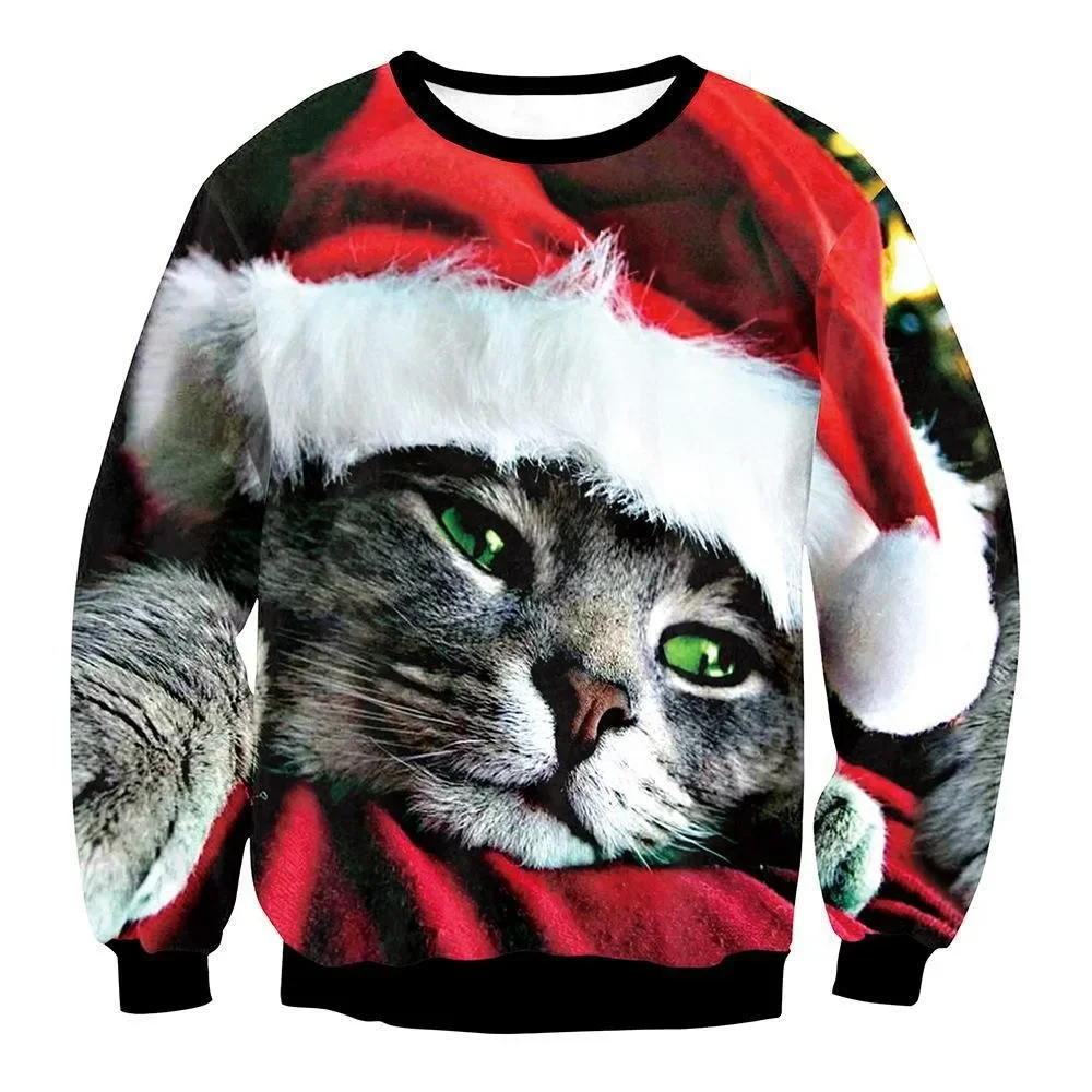 2023 Christmas Printed Round Neck Hoodie Casual Loose Holiday Printed Sweater Trend Large Spring and Autumn Hoodie