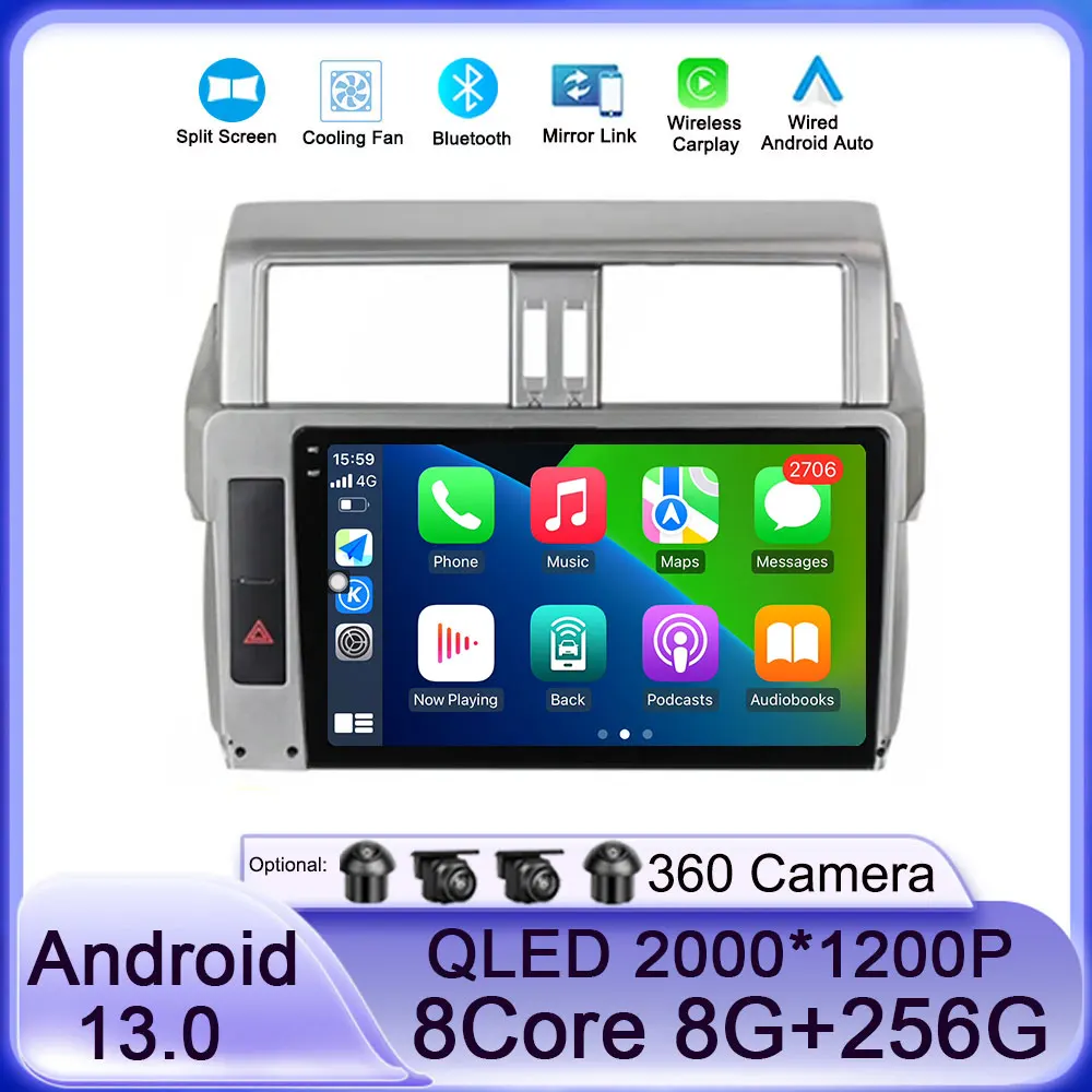 

Автомагнитола QLED, мультимедийная Автомобильная Мультимедийная система Android 13 для Toyota Land Cruiser Prado 150 2013-2017, 4G Carplay, 2din, Wi-Fi, 4G, DSP, Авторадио BT