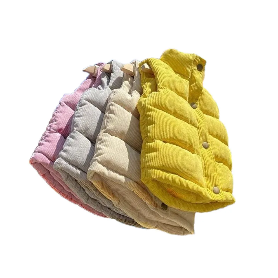 2025 가을 겨울 따뜻한 아동 조끼 여자 캐주얼 단색 재킷 남자 심플 패션 칼라..