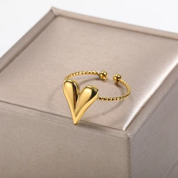 Anelli a cuore liscio per donna uomo Anello a cuore regolabile in acciaio inossidabile color oro Gioielli da sposa Regali per la festa della mamma 2024