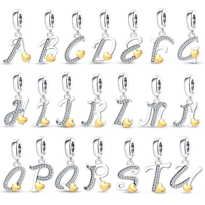 ZirconHeartPendantEnglish26LetterAZCharmBeadFitPandora925