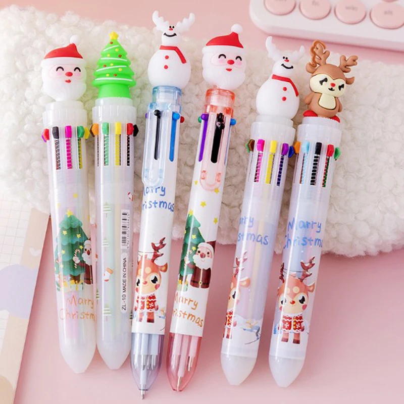 

5 шт. милые 10 в 1 Яркие Рождественские 6 фоторучка для рисования кавайные рождественские шариковые ручки для школы офиса Детские принадлежности