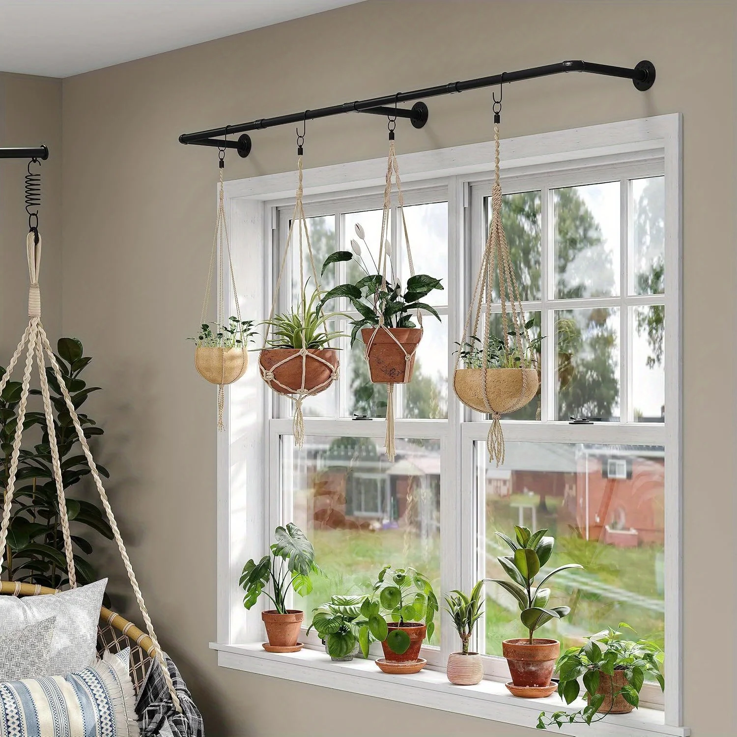 Industrial Pipe Clothes Rack with 3 Hooks, Wall Mounted Garment Rack, Heavy Duty Iron Garment Bar, Clothes Hanging Rod Bar for L