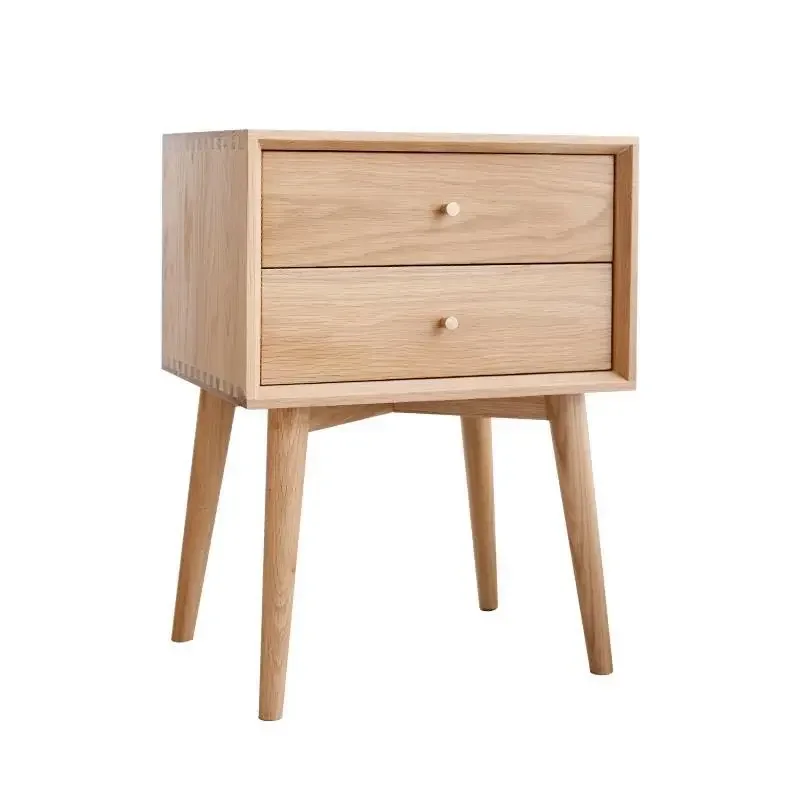 Nordic Solid Wood Bedside Table Cherry Wood Bedroom Small Locker With Drawers Chest White Oak Bedside Table Log Color