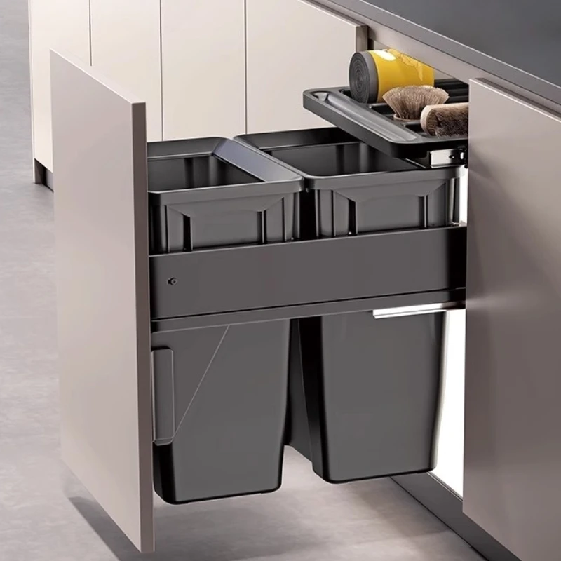 ตู้ครัวฝังถังขยะขนาดใหญ่ความจุถังขยะซ่อนจําแนกถังขยะพร้อมฝาปิดห้องครัวการกําจัดขยะอาหาร 1