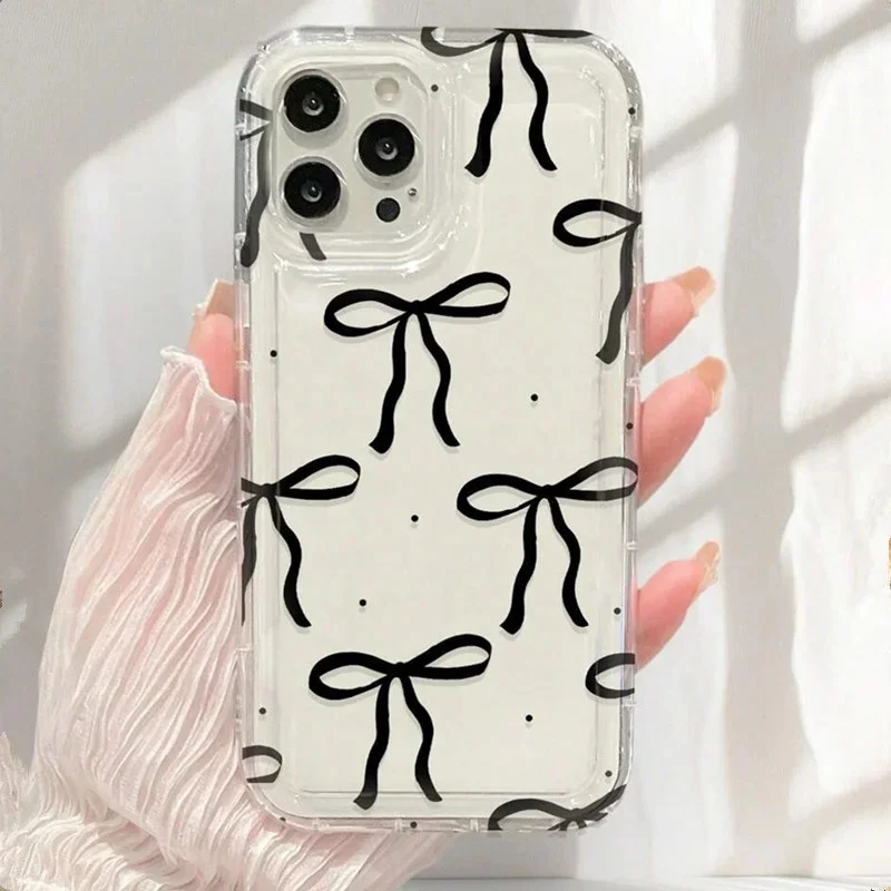 Chic Pink Heart & Bow Shockproof Transparent Phone Case