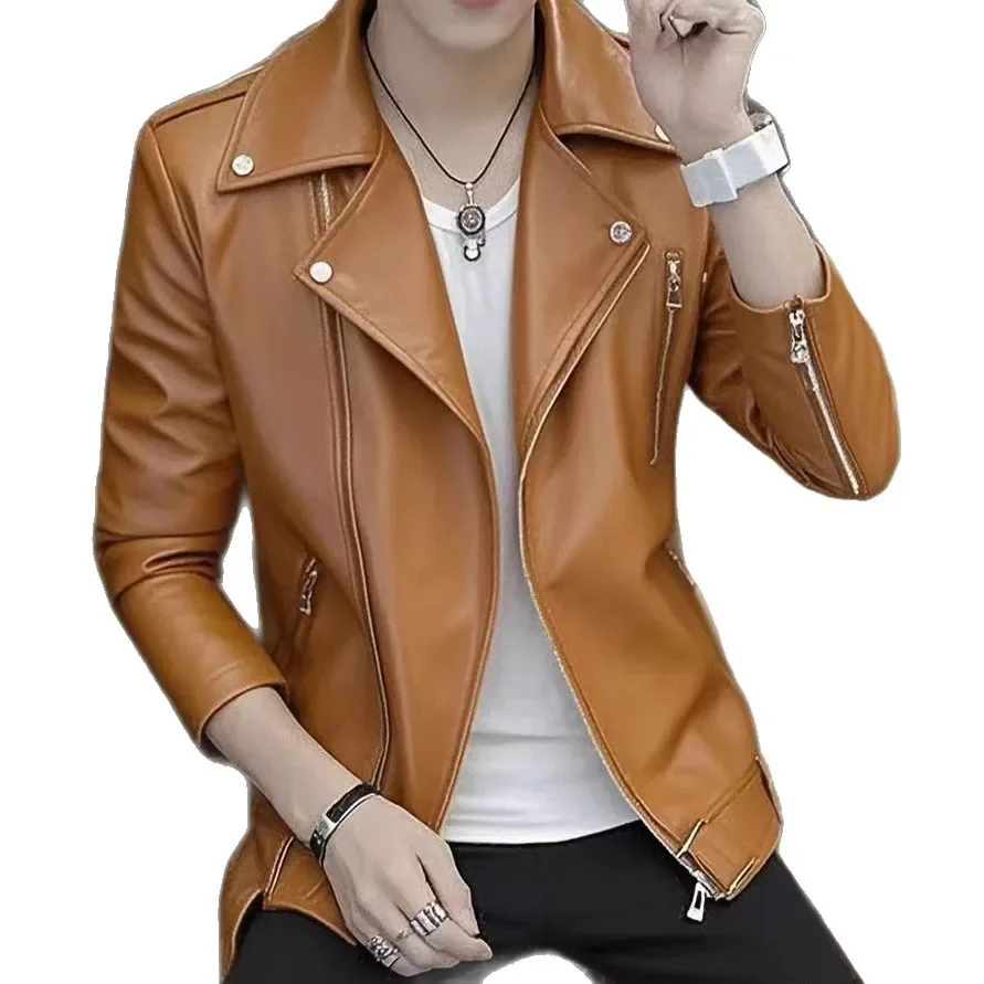 White Leather Jacket Men's Spring Autumn Fashionable Handsome New Style Outerwear Casual Loose Fit Male Clothing