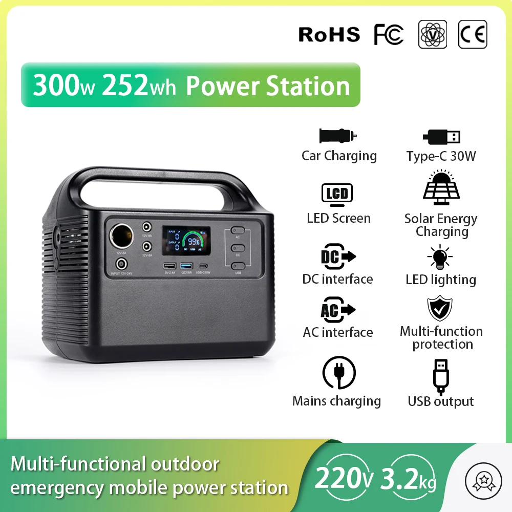 

300W 252WH 76500MAh European Standard Portable Outdoor Power Storage Power Supply 220V Output Sine Wave Current