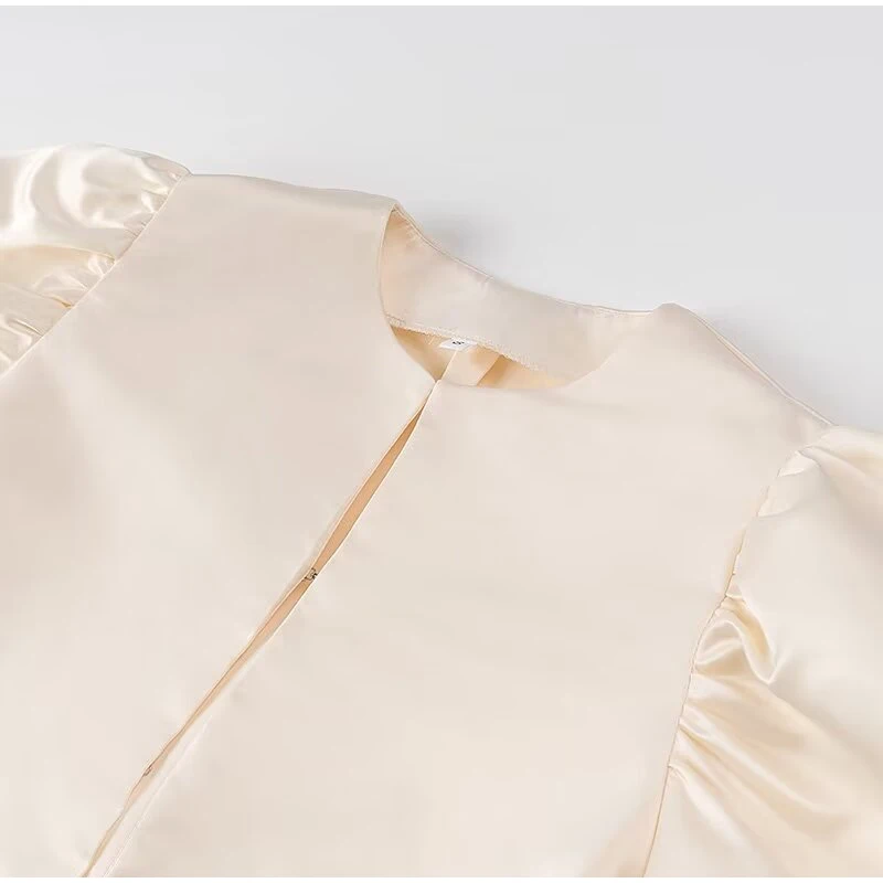 Blusas elegantes con mangas abullonadas y cuello redondo para mujer, estilo vintage, holgadas y lisas, con una sola botonadura, para verano