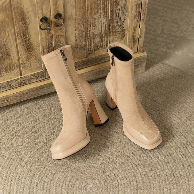 Chunky Ankle Boots For Women Waterproof Platform High Heel Shoes_voghion.com