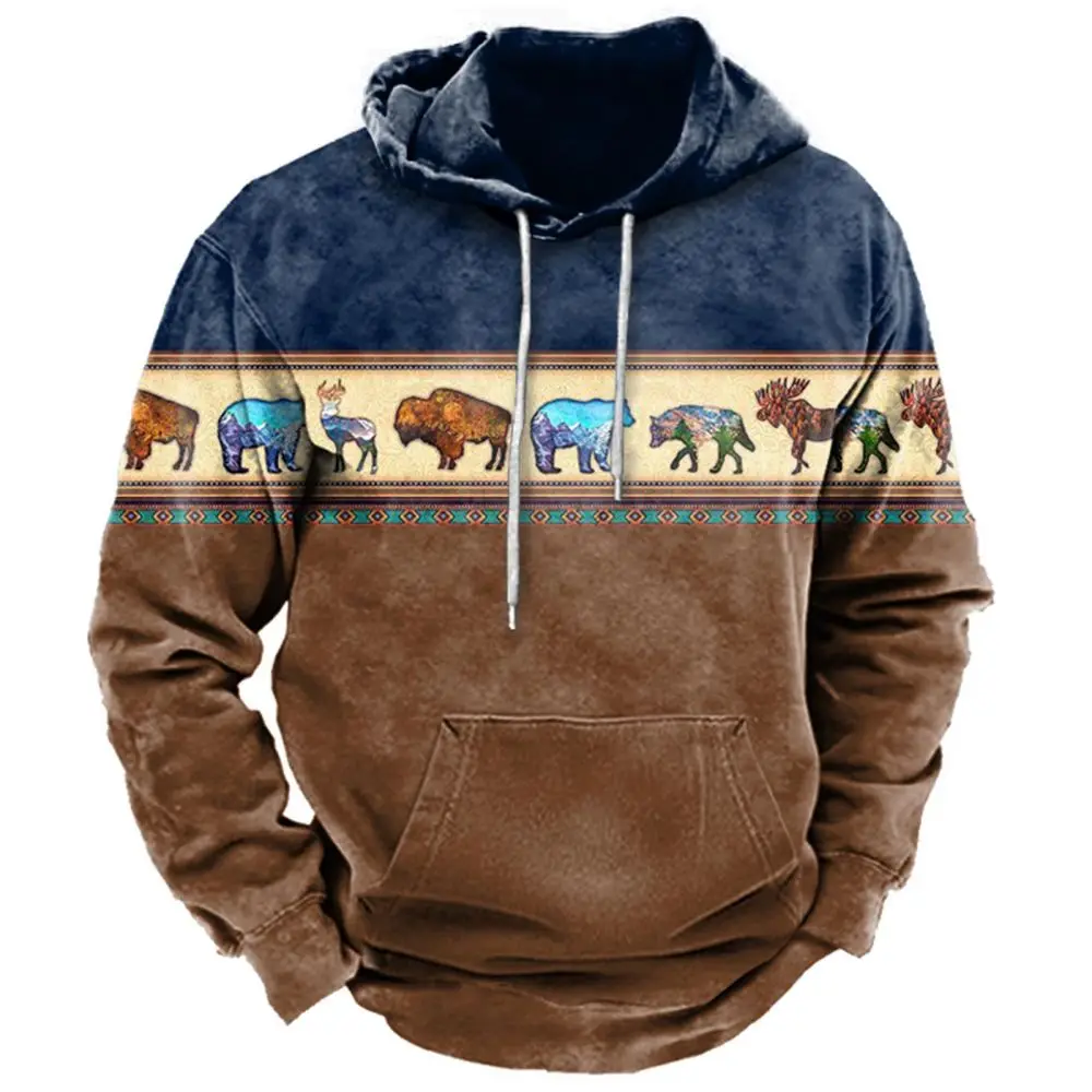 

Vintage Indian Style Men's Hoodie Hooded Sweatshirt Unisex Harajuku Pullover 2023 New Jacket Oversized Casual Streetwear Tops
