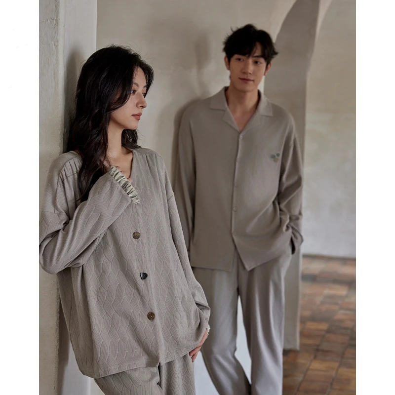 커플 잠옷 여름 커플 긴 소매 외출 가능 세트 잠옷 파자마 잠옷 파자마 잠옷 파자마 커플 긴 소매 외출 가능 세트 잠옷