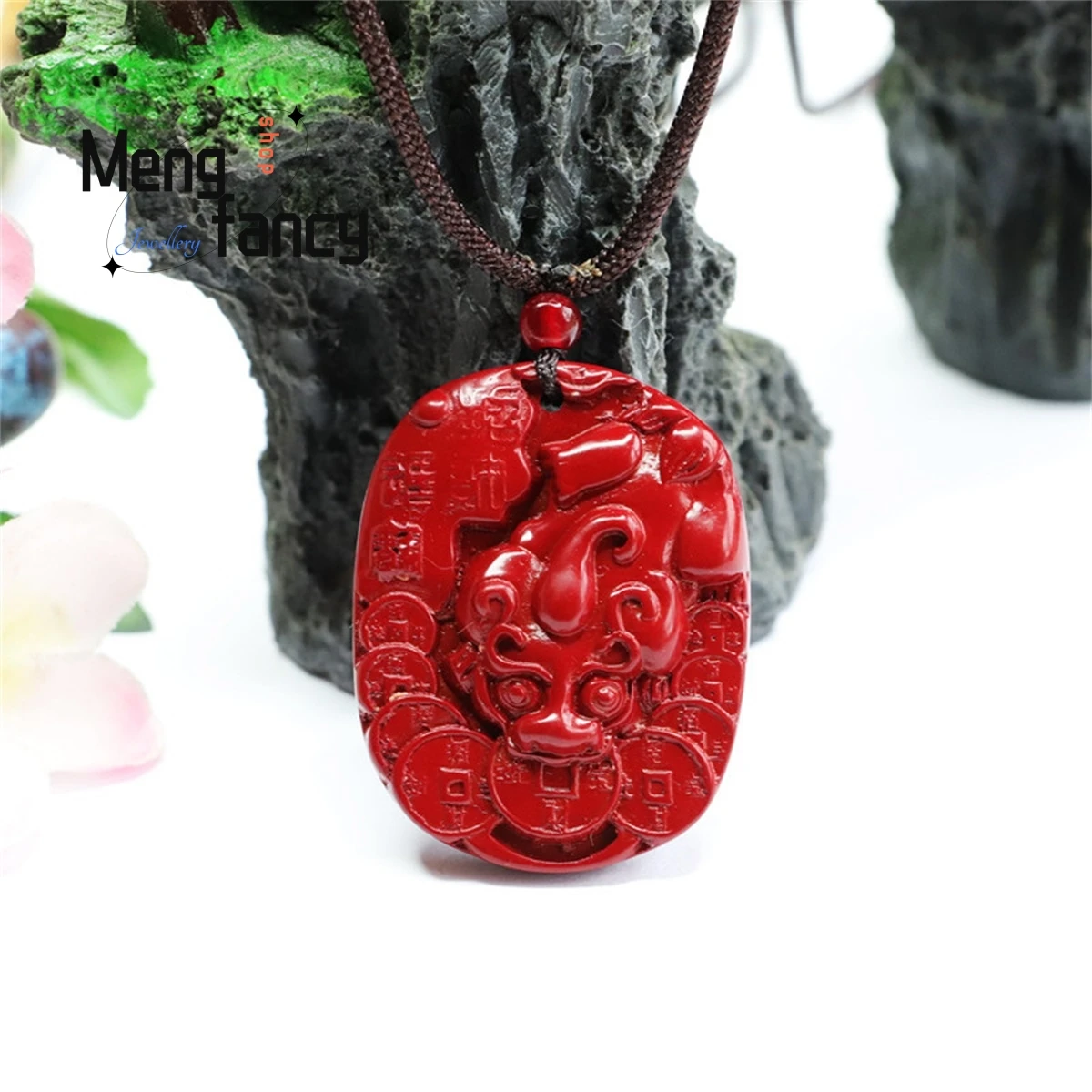 

Natural Cinnabar Purple Gold Sand Pixiu Coin Pendant Simple Generous Personality Retro Fashion Men Women Mascot Amulet Fine Gift