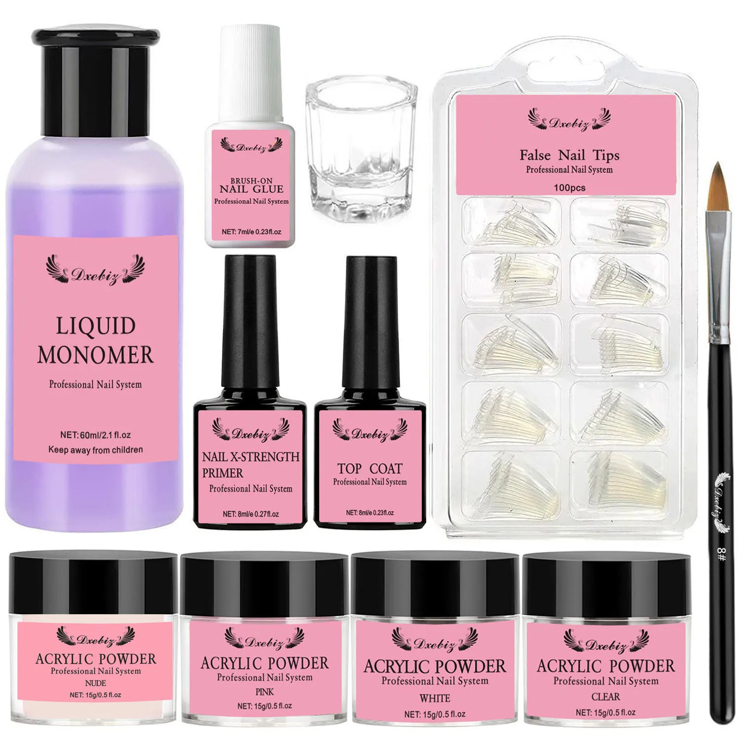 4ColorAcrylicPowderandLiquidNailKitwithTopCoatXSTRENGTH