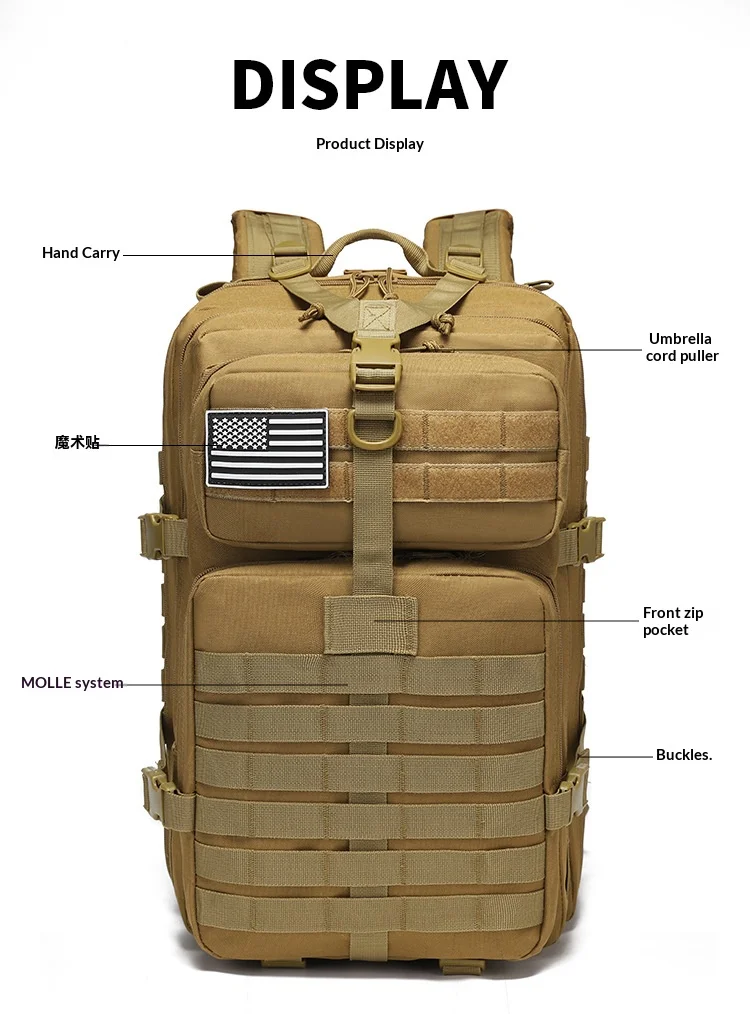 45L Taktischer Rucksack Taktischer Angriffsrucksack 3-Tage-Notfallrucksack Wander- und Trekkingrucksack – Detail 4