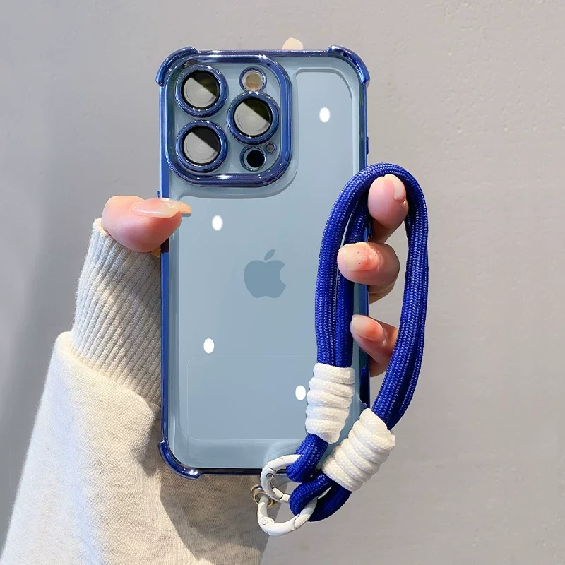 Cute Electroplating Hand Strap Shockproof Phone Case - Soft TPU Material