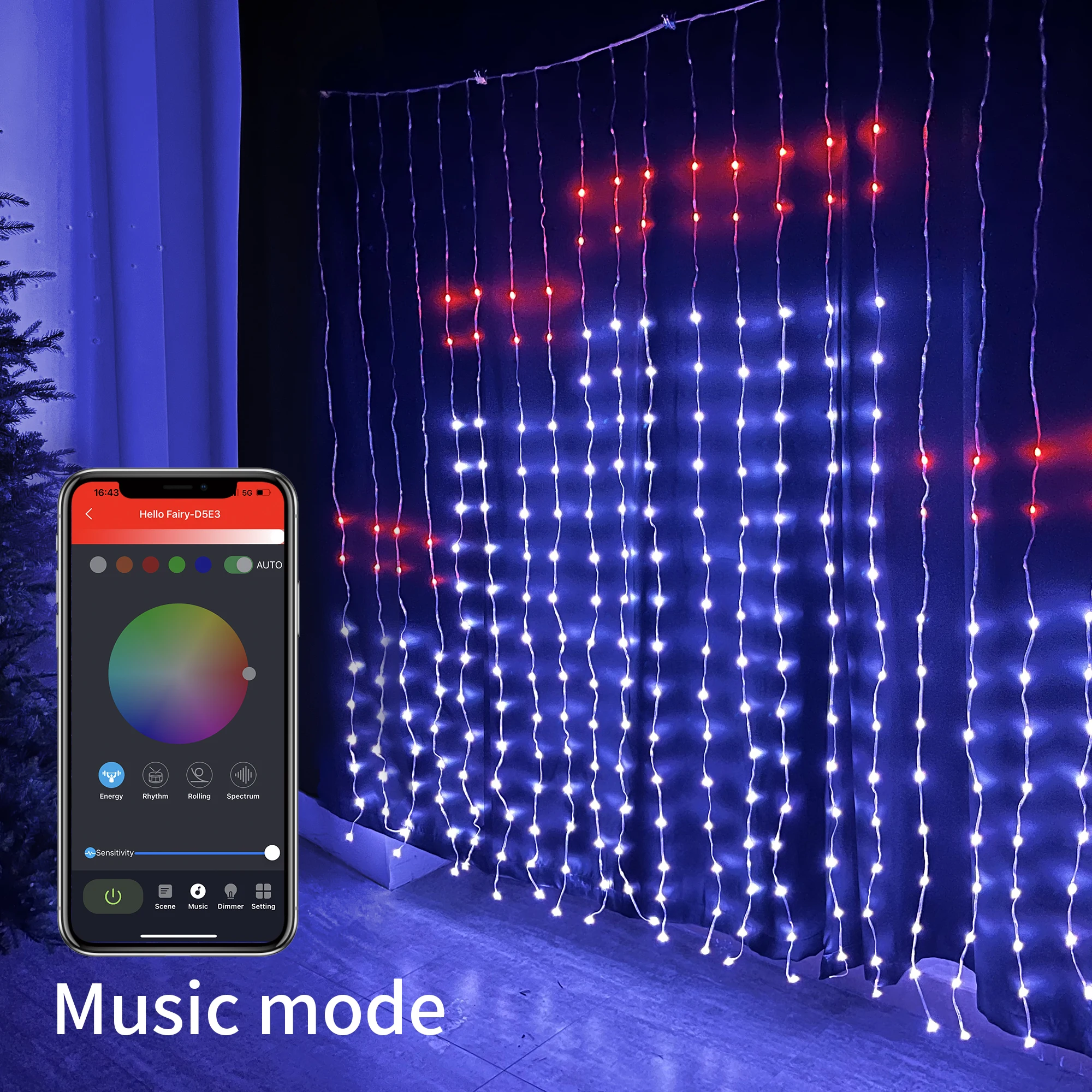 400 LED 커튼 조명, DIY 지능형 제어 요정 스트링 조명, 방 크리스마스 웨딩 장식 조명, 2m x 2m
