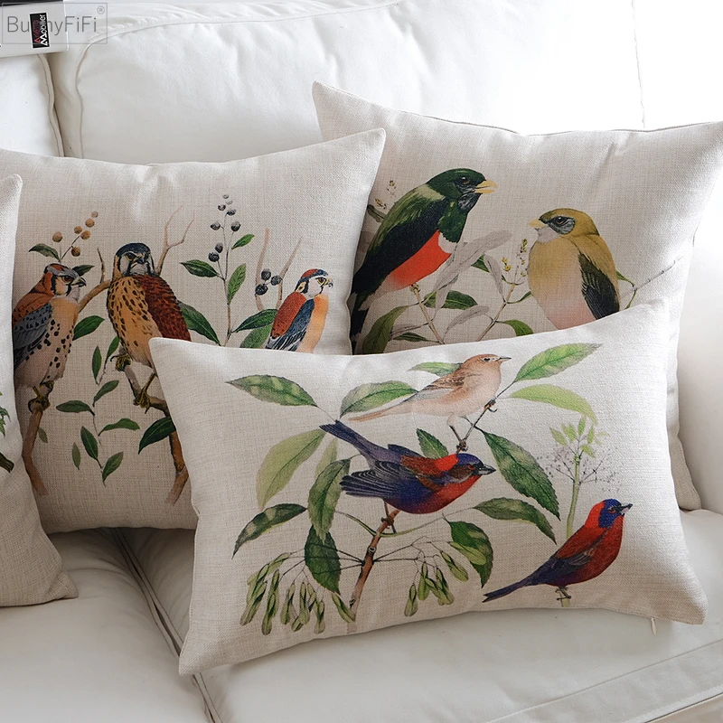 

Linen Pillow Cover Cushion Cover Vintage Branch Birds Owls Wholesales Home Decorative Pillow Case 45x45cm