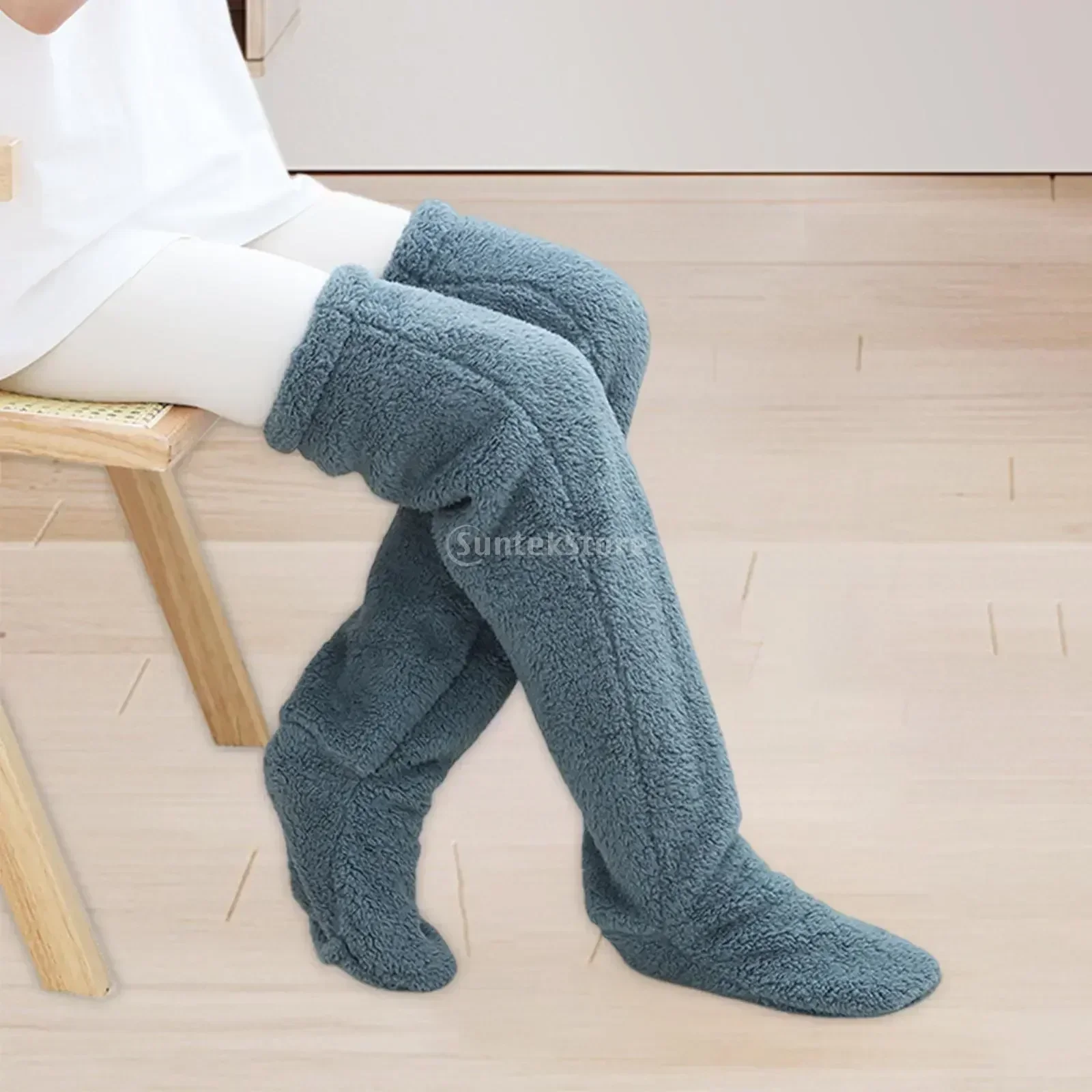 

Thick Warm Fluffy Knee Long Woolen Pants Cover Leg Slippers Home Winter Socks Stocking Bed Over Warmers