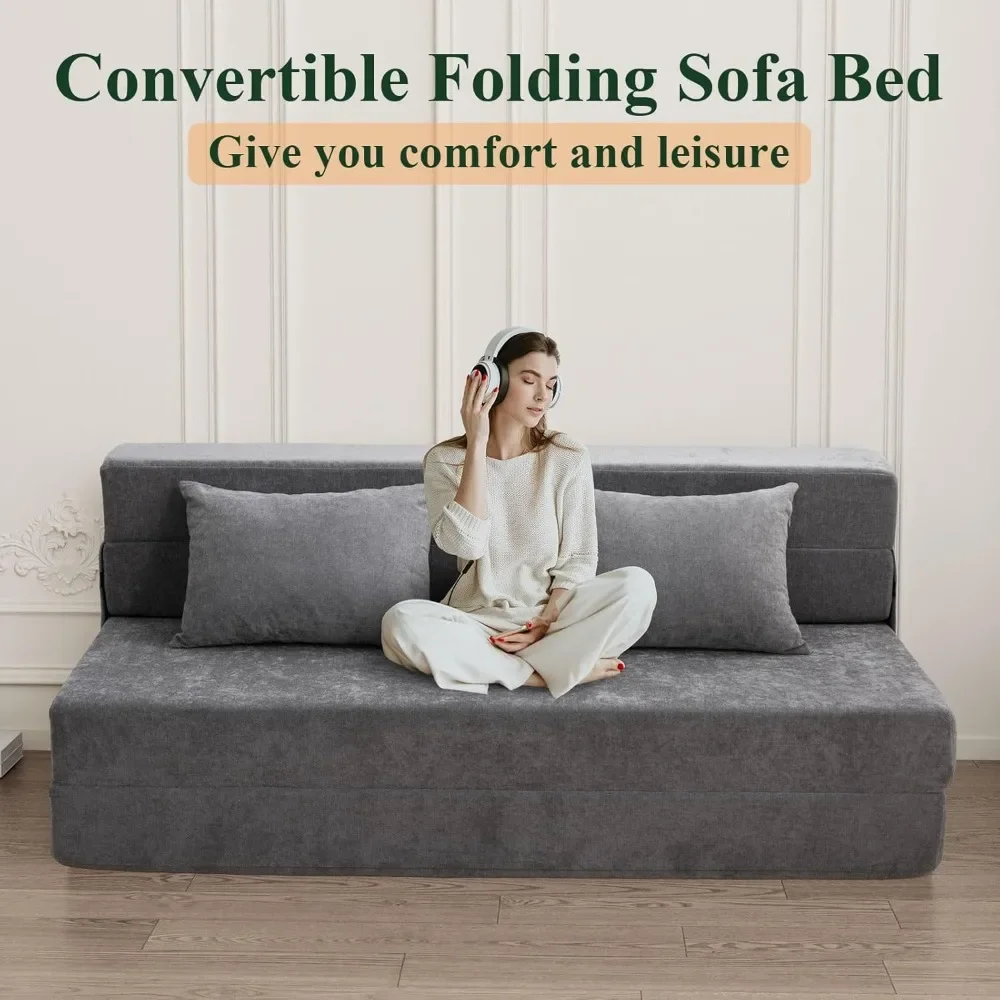 NEW-Folding Sofa Bed - Convertible Sleeper Chair with Pillow, Fold Out Couch, Foam Floor Mattress, Futon Couch, Lazy Sofa for Li